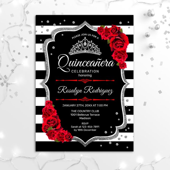 Quinceanera - Silver Black Red Einladung (Von Creator hochgeladen)