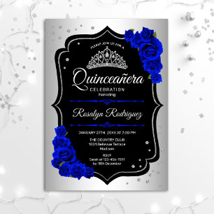 Quinceanera - Silver Black Royal Blue Einladung