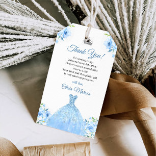 Quinceanera Silver Blue Floral Gown Geschenkanhänger