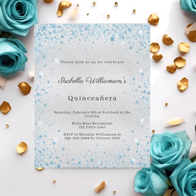 Quinceanera silver blue winter party invitation (Von Creator hochgeladen)