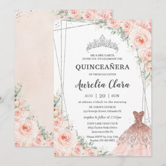 Quinceañera Silver Blush Princess Dress Einladung