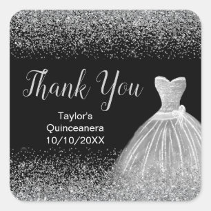 Quinceanera Silver Dress Imitate Glitzer Quadratischer Aufkleber