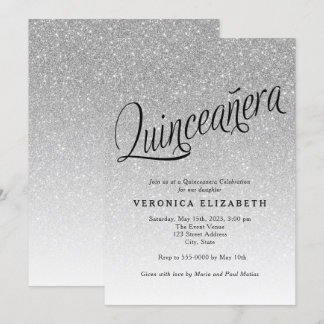 Quinceanera Silver Glitzer Geburtstagseinladung Einladung