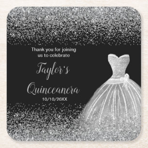 Quinceanera Silver Imitats Glitzer Rechteckiger Pappuntersetzer
