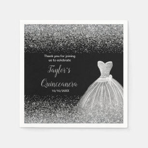 Quinceanera Silver Imitats Glitzer Serviette