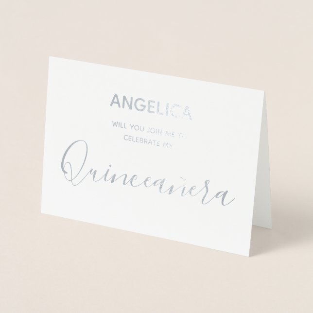 Quinceañera Silver Personalisierte Einladung (Vorderseite)