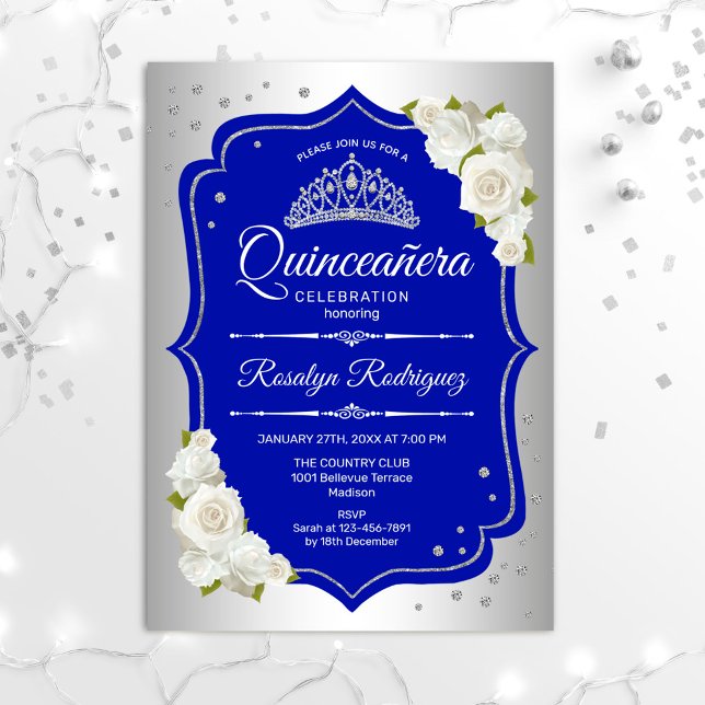 Quinceanera - Silver Royal Blue Einladung (Von Creator hochgeladen)