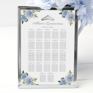 Quinceanera Silver Tiara Blue Floral Seekarte Poster