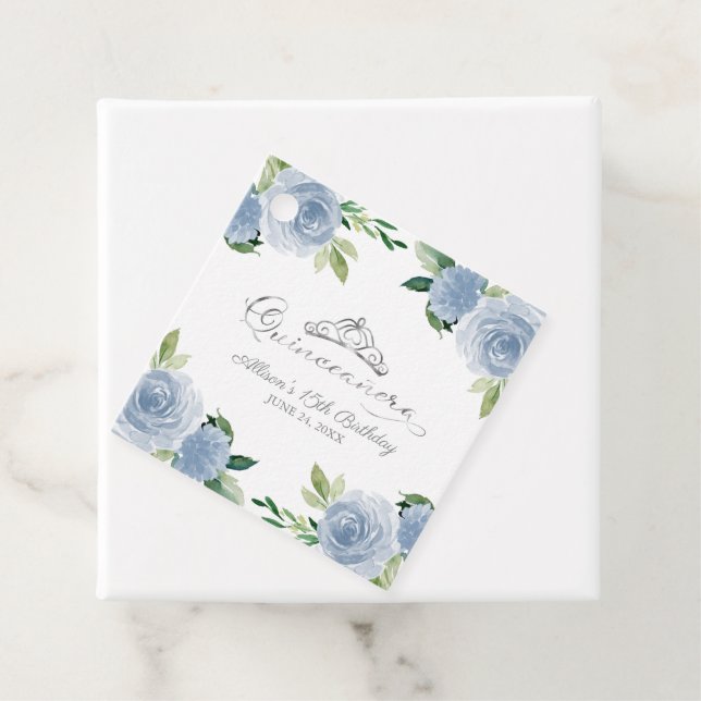 Quinceanera Silver Tiara Light Blue Floral Geschenkanhänger (Beispiel)