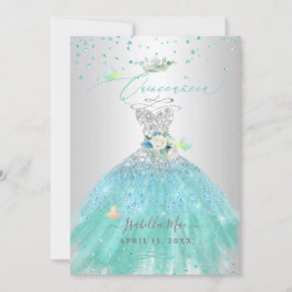Quinceanera Silver Turquoise Glitzer Gown Einladung