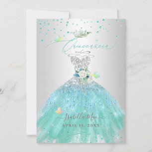 Quinceanera Silver Turquoise Glitzer Gown Einladung
