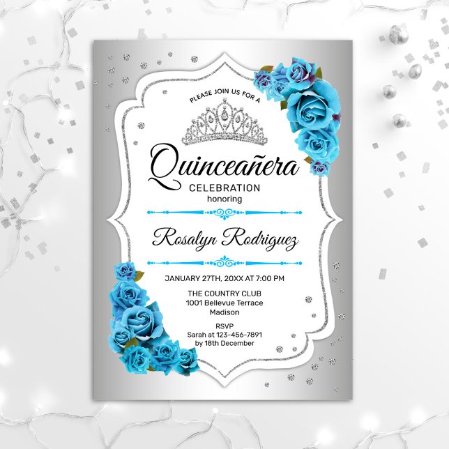 Quinceanera - Silver White Blue Einladung (Von Creator hochgeladen)