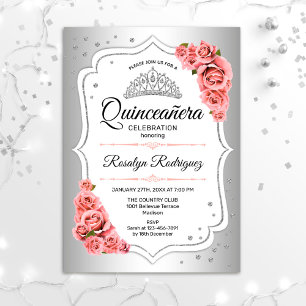 Quinceanera - Silver White Blush Pink Einladung