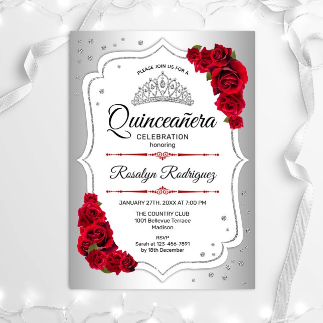 Quinceanera - Silver White Red Einladung (Von Creator hochgeladen)