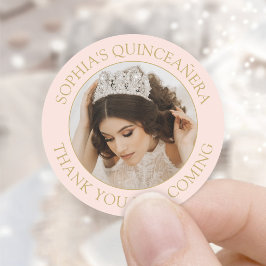 Quinceañera Simple Foto Blush Pink Gold Vielen Dan Runder Aufkleber