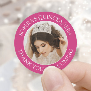 Quinceañera Simple Foto Fuschia Pink Vielen Dank Runder Aufkleber