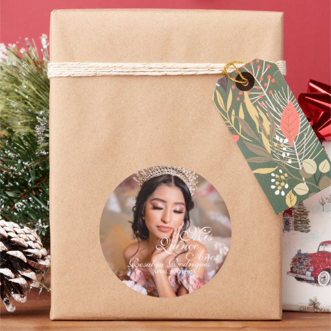 Quinceanera Skript Foto 15. Geburtstag Runder Aufkleber (Feiertag)