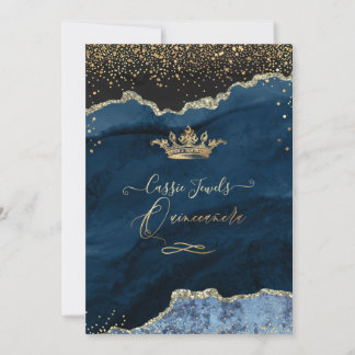 Quinceanera Slate Blue Agate Imitate Goldstaub Einladung