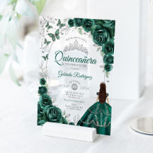 Quinceanera Smaragdgrün Silber Floral
