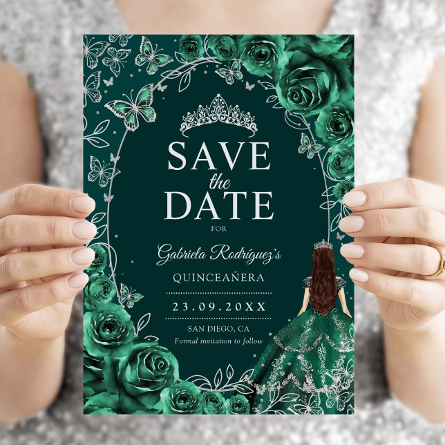 Quinceanera Smaragdgrün Silber Save The Date (Von Creator hochgeladen)