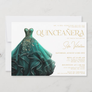 Quinceañera Smaragdgrünes Kleid Robe Gold Prinzess Einladung