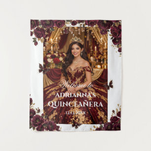 Quinceañera Smaragdrote Burgunderrosen Prinzessin Wandteppich