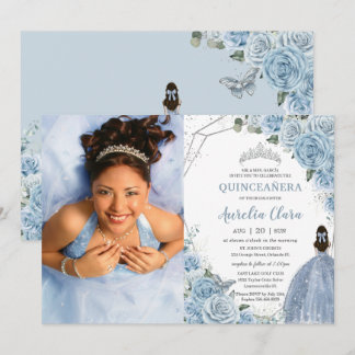 Quinceañera Soft Baby Blue Floral Prinzessin 15 Añ Einladung