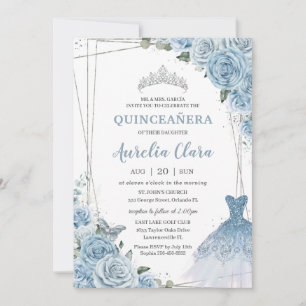 Quinceañera Soft Baby Blue Floral Rose Kleidung Go Einladung