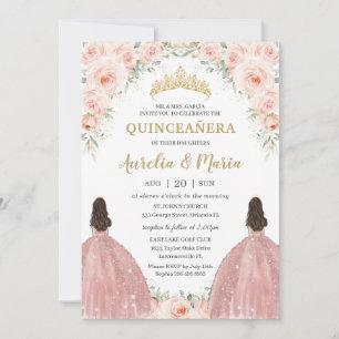 Quinceañera Soft Blush Rose Blume Twins Einladung