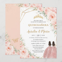 Quinceañera Soft Blush Rose Blume Twins Einladung