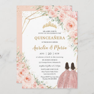 Quinceañera Soft Blush Rose Blume Twins Einladung