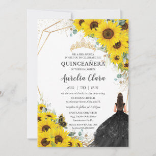 Quinceañera Sonnenblumen Blumen Gold Schwarzes Kle Einladung