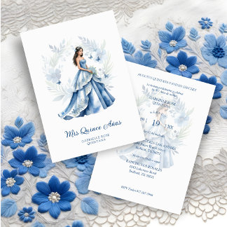 Quinceañera Sophisticated Blue Floral Garland Einladung