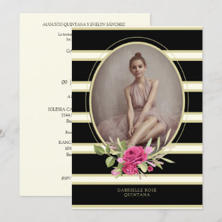 Quinceañera Sophisticated Floral Garland Photo Einladung