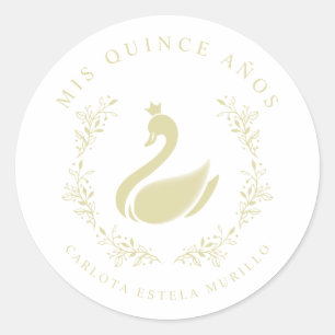 Quinceañera Spanisch Gelb & Gold Romantischer Schw Runder Aufkleber