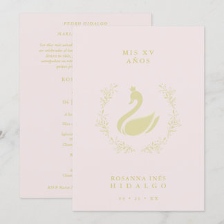 Quinceañera Spanish Pink & Gold Romantic Swan Einladung