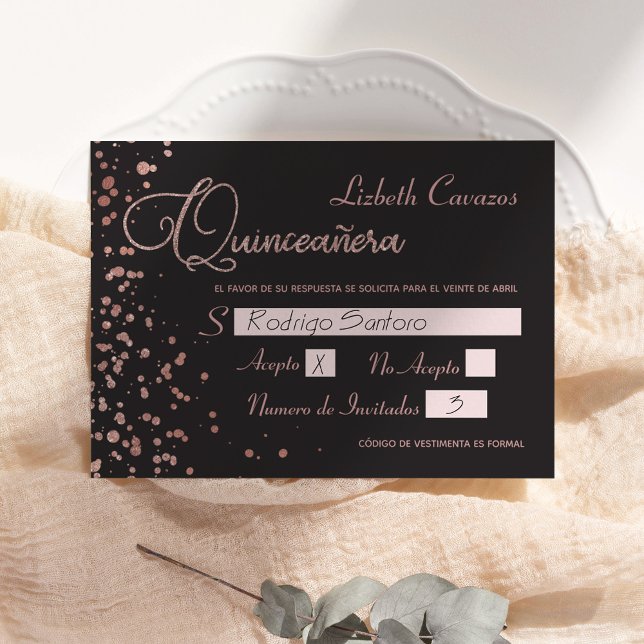 Quinceanera Spanish Response Card, Rose Gold UAWG Einladung (Von Creator hochgeladen)