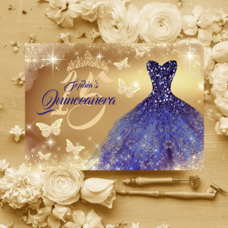 Quinceanera Sparkle Gold Navy Dress Einladung