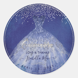 Quinceañera, Sparkle Gown, Navy Blue Runder Aufkleber