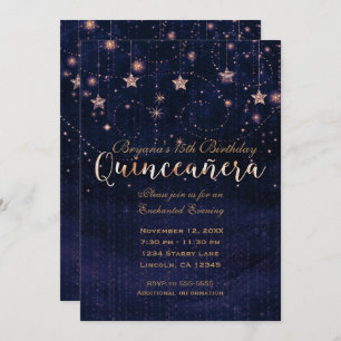 Quinceañera Starry Night Lila & Gold Whimsical Einladung