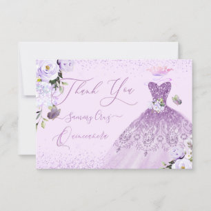 Quinceanera Staub-Lila Lila Silber Glitter-Kleid Dankeskarte