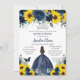 Quinceañera Sunflower Navy BlumenPrinzessin Einladung