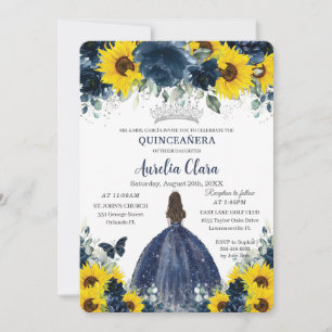 Quinceañera Sunflower Navy BlumenPrinzessin Einladung