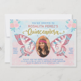 Quinceanera Sweet 15 Birthday Butterfly mit Foto Einladung