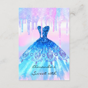 Quinceanera Sweet 16. Blue Pink Holographic Dress Einladung