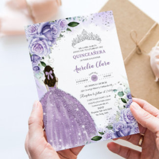 Quinceañera Sweet 16 Lila Lavendel Floral Silver Einladung