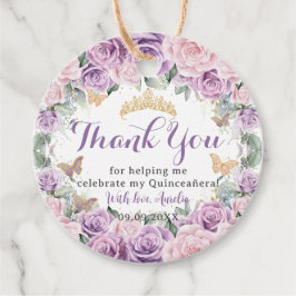 Quinceañera Sweet 16 Lila Lilac Pink Floral Gold Geschenkanhänger