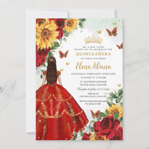 Quinceañera Sweet 16 Rote Rosen Sonnenblumen Blume Einladung