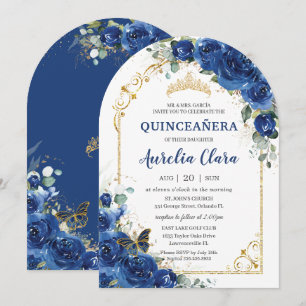 Quinceañera Sweet 16 Royal Blue Floral Arch Einladung
