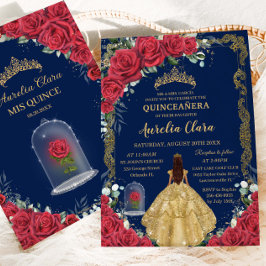 Quinceañera Sweet 16 Verzauberte Rote Rose Navy Bl Einladung